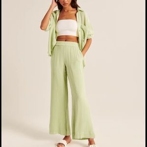Abercrombie & Fitch Cotton Crinkle Wide Leg Pants